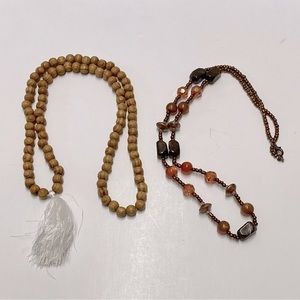 Beaded Necklace Lot of 2 Wooden Beads White Brown & Copper Beads BoHo